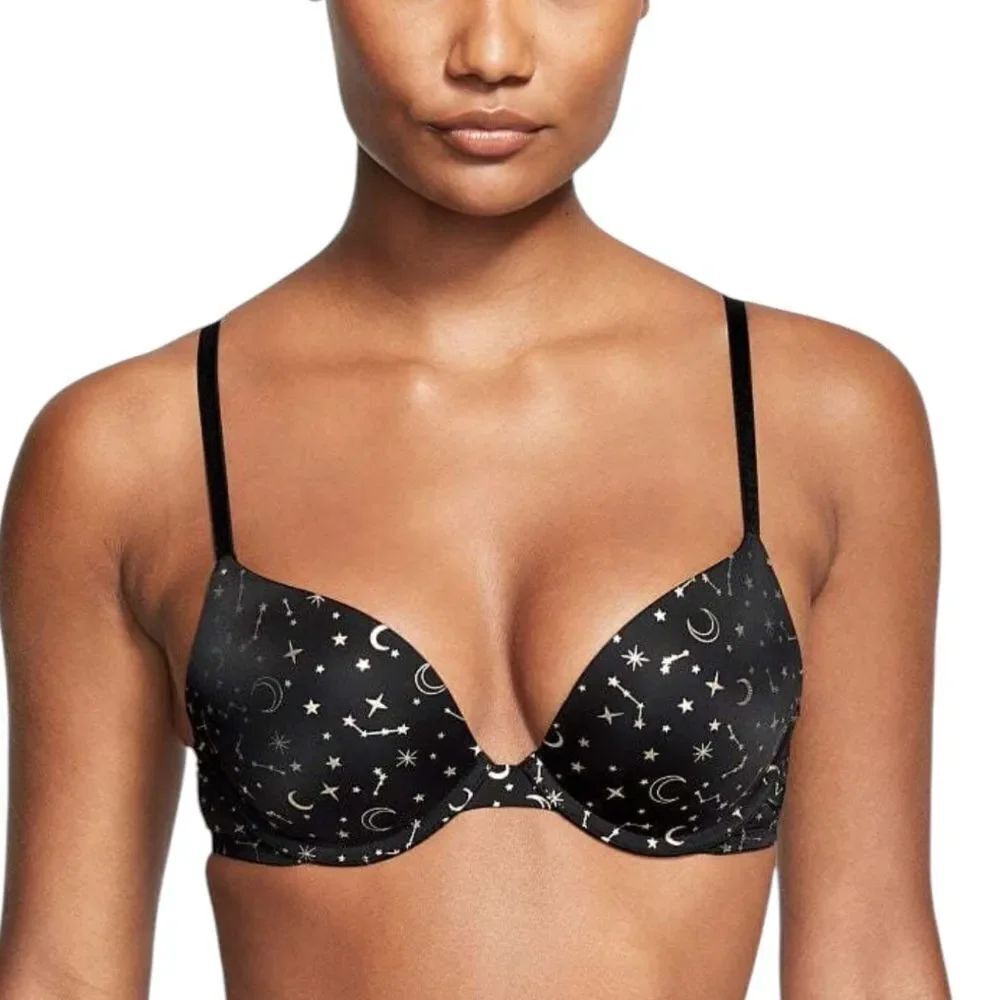 Victoria’s Secret black and silver celestial print push-up bra size 38C